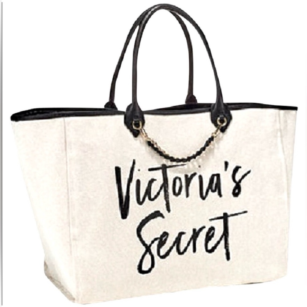 Victoria's Secret Black and Cream canvas Tote
